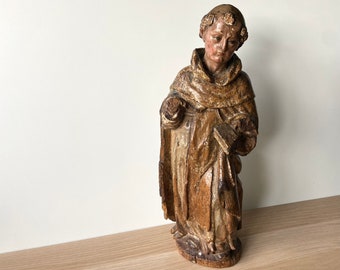Início do século XVI - Figura em madeira de carvalho policromada - Monge - Alemanha - Alta Época