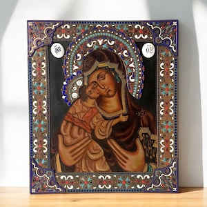 Beautiful icon - 20th century - Maria with Jesus - Enamels