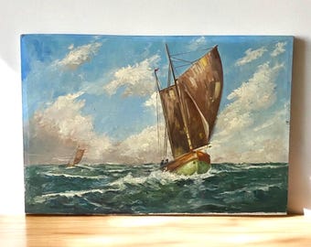 Vintage painting - Sailing boat - Ship - 20th century - Art - Old