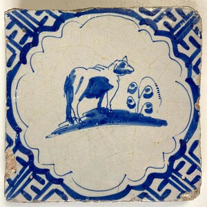 17th century Delft tile - Sheep - Wan-Li corners - Blue and white - Wall tile