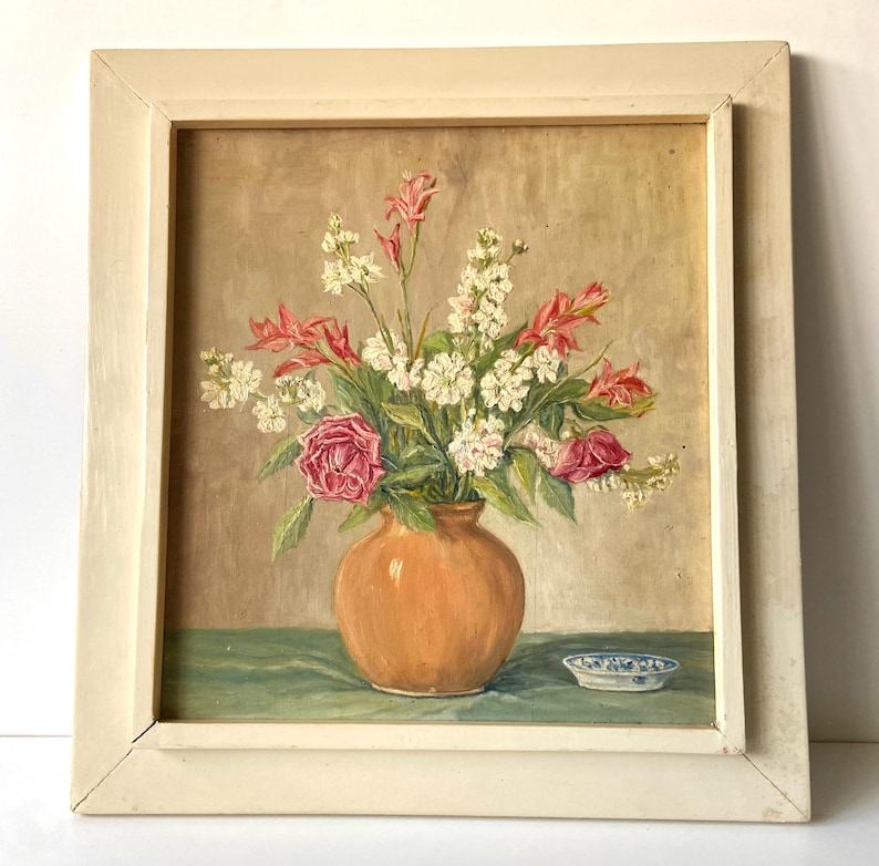 Spros 1946 Painting Still Life Vase With Flowers Painted by Spros Oil