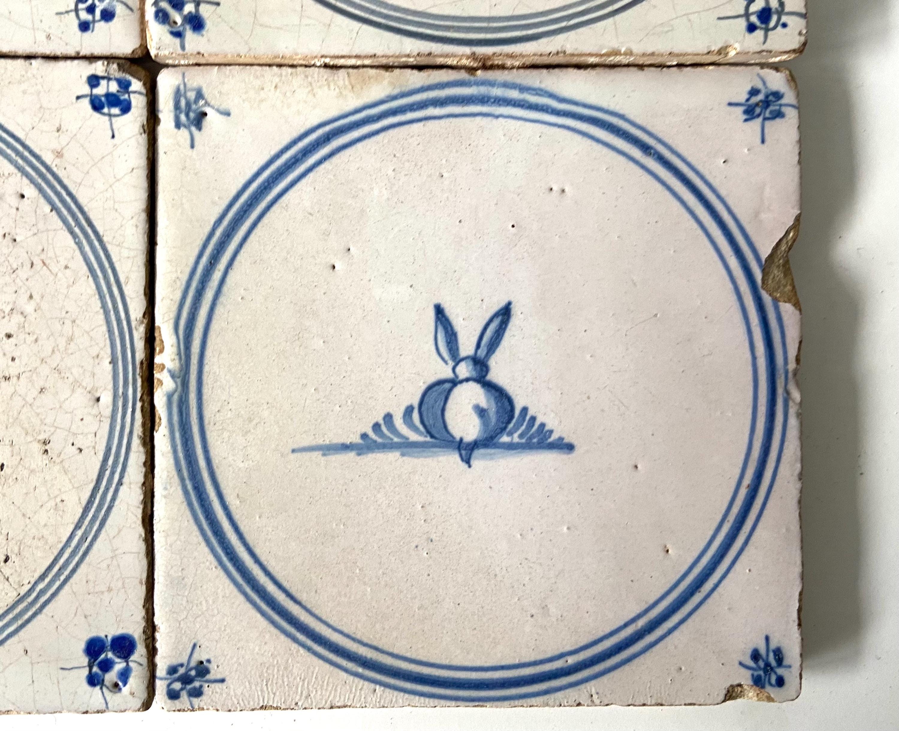 アンティーク デルフト タイル - ウサギと人物 - 18 世紀 - デルフト