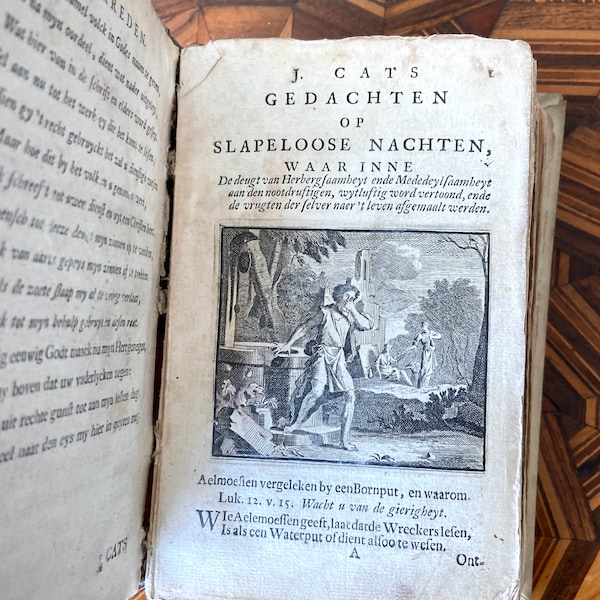 Livre ancien de J. Cats - Gedachten op slapeloose nachten - XVIIIe siècle - Jan van der Deyster, Leyden 1732 - Littérature néerlandaise