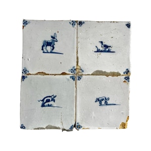 Antique tiles - Tile panel - Moose - Duck - Wild boar - Dog - Delft