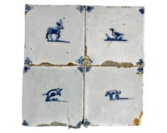 Antique tiles - Tile panel - Moose - Duck - Wild boar - Dog - Delft