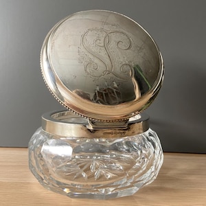 Antique candy box - Crystal with silver - Germany - 19th to early 20th century - Initials JS