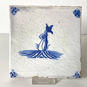 17th century Delft tile - Dolphin - Sea creature - Blue and white - Wall - Kitchen - Fireplace - Delftware - Dutch