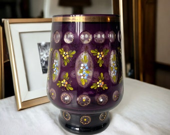 vaas vintage - Bohême - Verre poli avec une décoration peinte de fleurs - Première moitié du XXe siècle