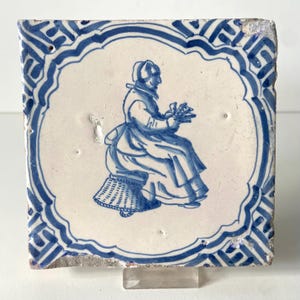 RAR 17th century Delfter Kachel - Blau und Weiß - Kartenspieler - Antik - Wand - Küche - Kamin - Delfter Porzellan