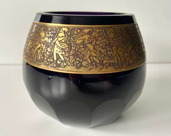 Moser - Art déco - Vase en verre violet avec décoration dorée - Années 1920 - Signé(e)