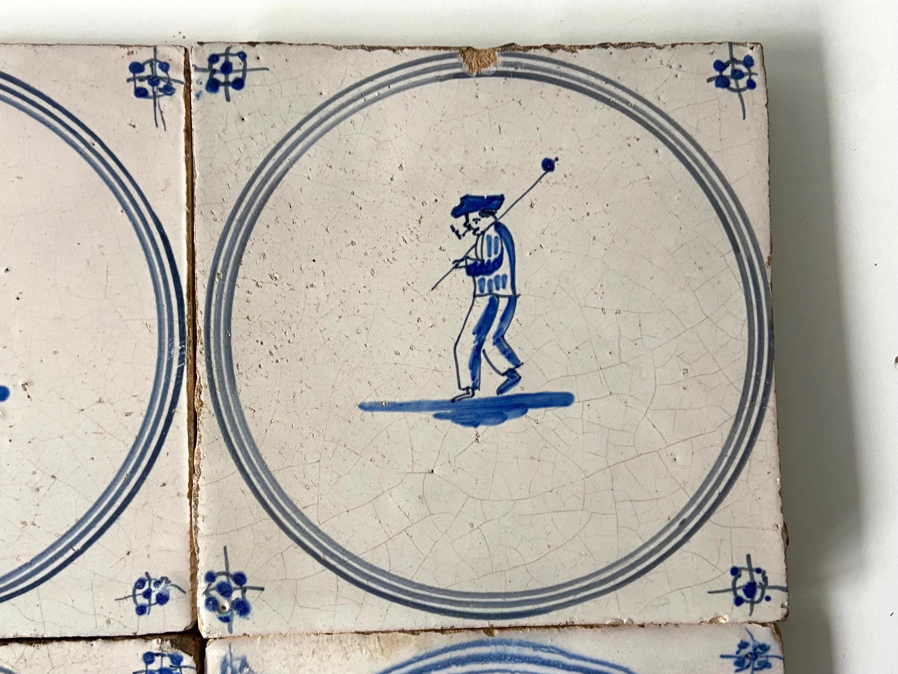 アンティーク デルフト タイル - ウサギと人物 - 18 世紀 - デルフト