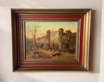 Slaget vid Waterloo - Målning - Napoleonkriget - 1800-talet - Originalverk - Otydligt signerad i nedre högra hörnet