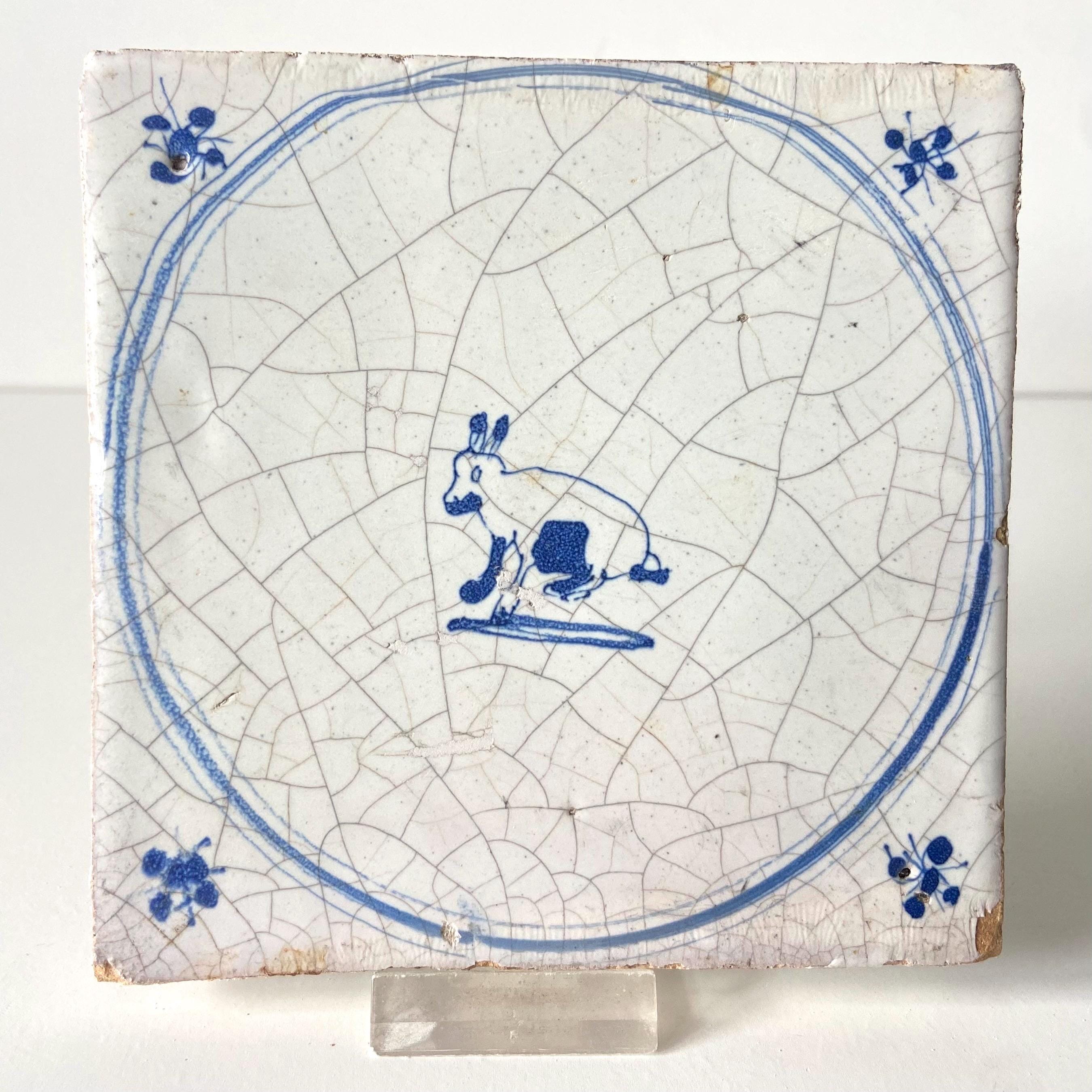 Delf Blue Rabbit RARE 17th Century Delft Tile - Rabbit - Blue and White - Delftware ...