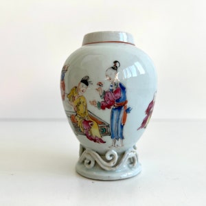 Chinese porcelain Tea caddy Yongzheng dynastie Figures Qing 18th century Kangxi Qianlong Teaware Fam. Rose image 6