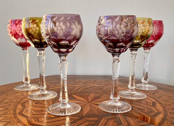 Anna Hutte - Set of Six Wine Glasses - Crystal - Germany - Marked - Etsy