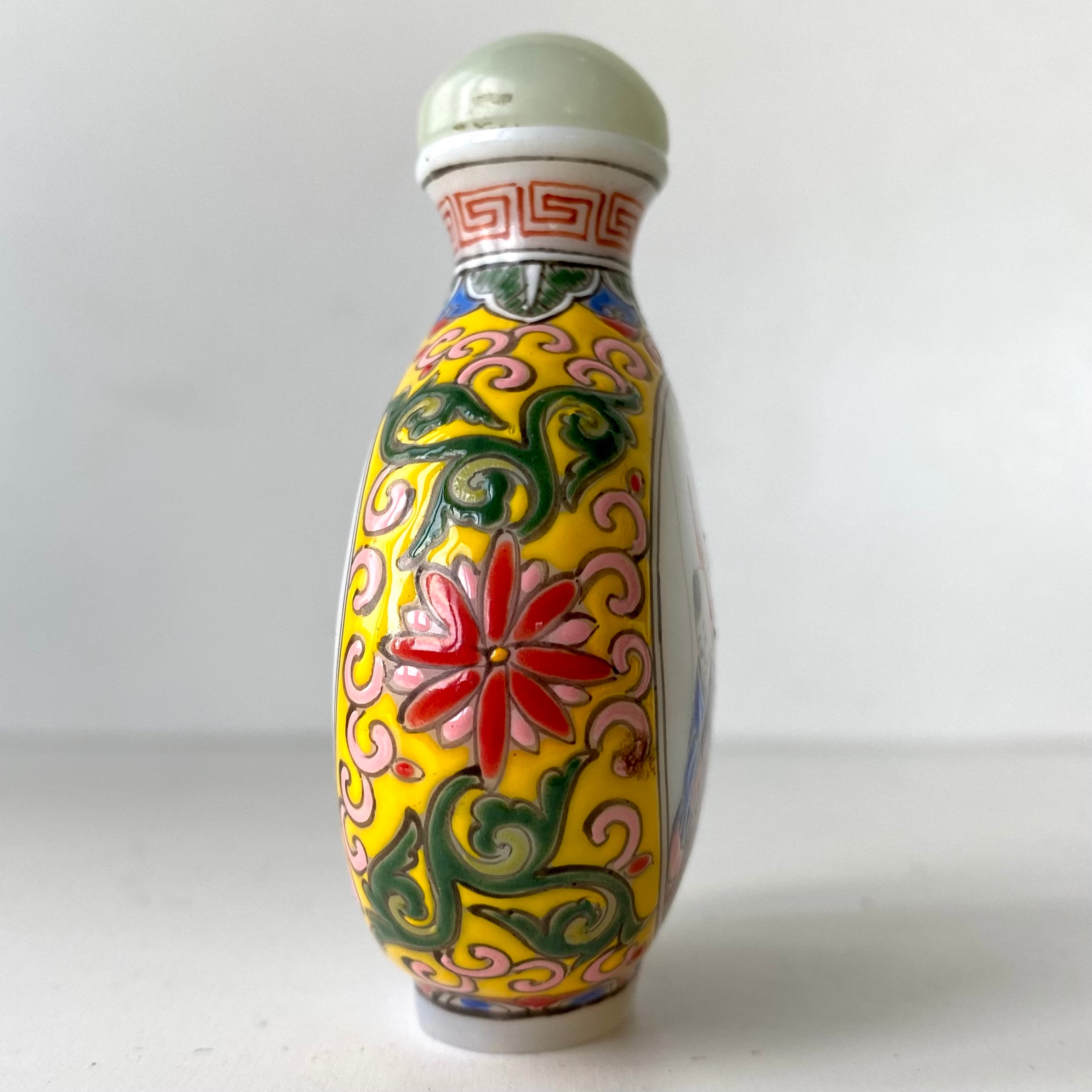 Chinese Snuff Bottle - Peking Glass and Jade Stopper - Republic
