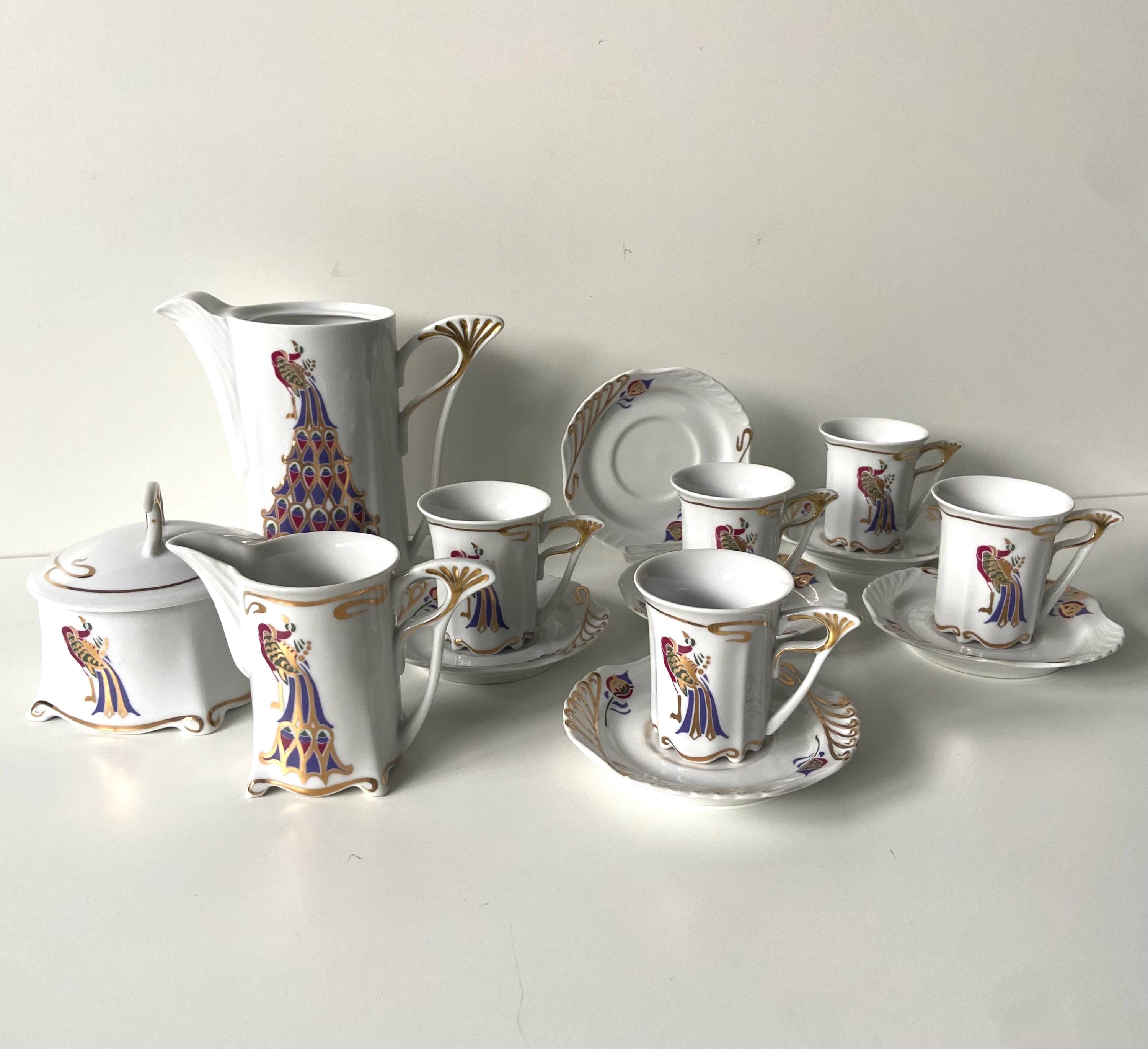 Hollohaza Hungary 1777 - Peacock coffee service - Tableware - Tea service - Porcelain - Art Nouveau