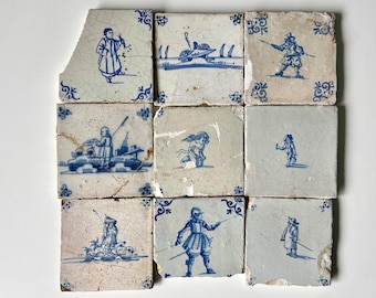 17th century Delft tiles - Blue and white - Delftware - Wall - Kitchen - Fireplace