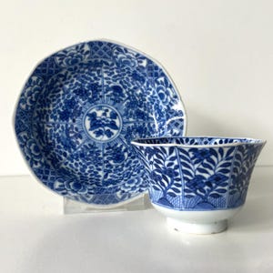 Chinese porcelain - Cup and saucer - 19th century - Qing dynastie - Blue and white - Tea - Asian artwork - Marked - Mark