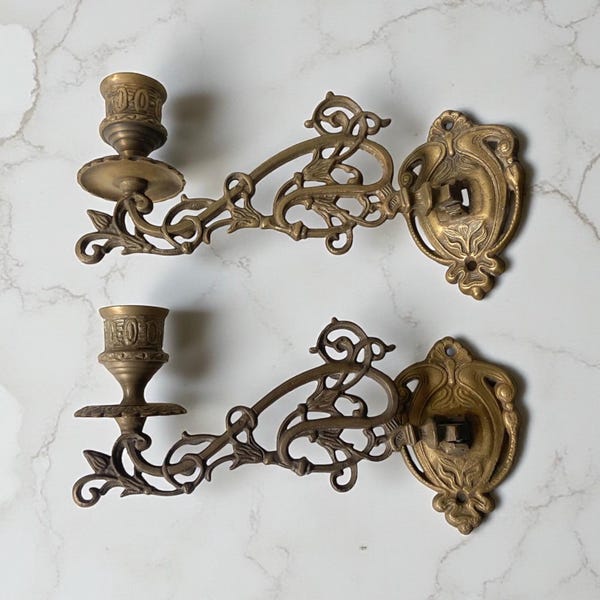 Świeczniki ścienne - Świecznik - Mosiądz - XX wiek - Lampa fortepianowa - Styl secesyjny lub Jugendstil - Prawdopodobnie późniejszy