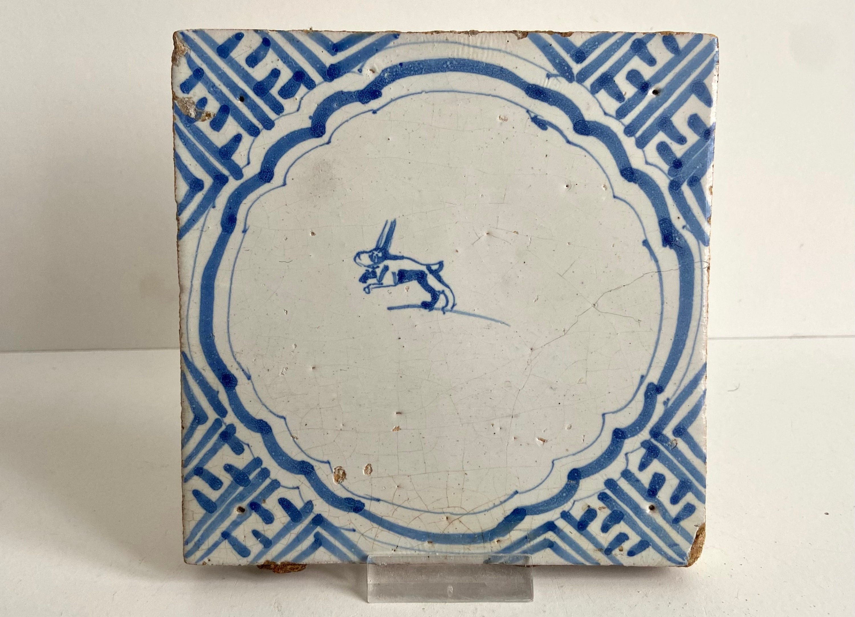 17th Century Delft Tile - Running Rabbit - Wan Li Corners - Delftware ...