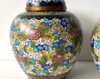 非常に珍しい中国の七宝焼きのペア - 清朝 - 19世紀後半から20世紀初頭