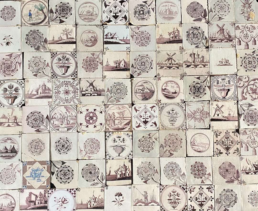 80 X Antique Delft Tile - Manganese - Mix and Match - Tiling Project ...