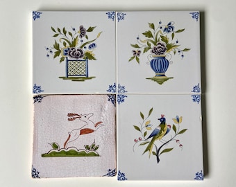 Set of four antique Delft tiles - Polychrome - 20th century