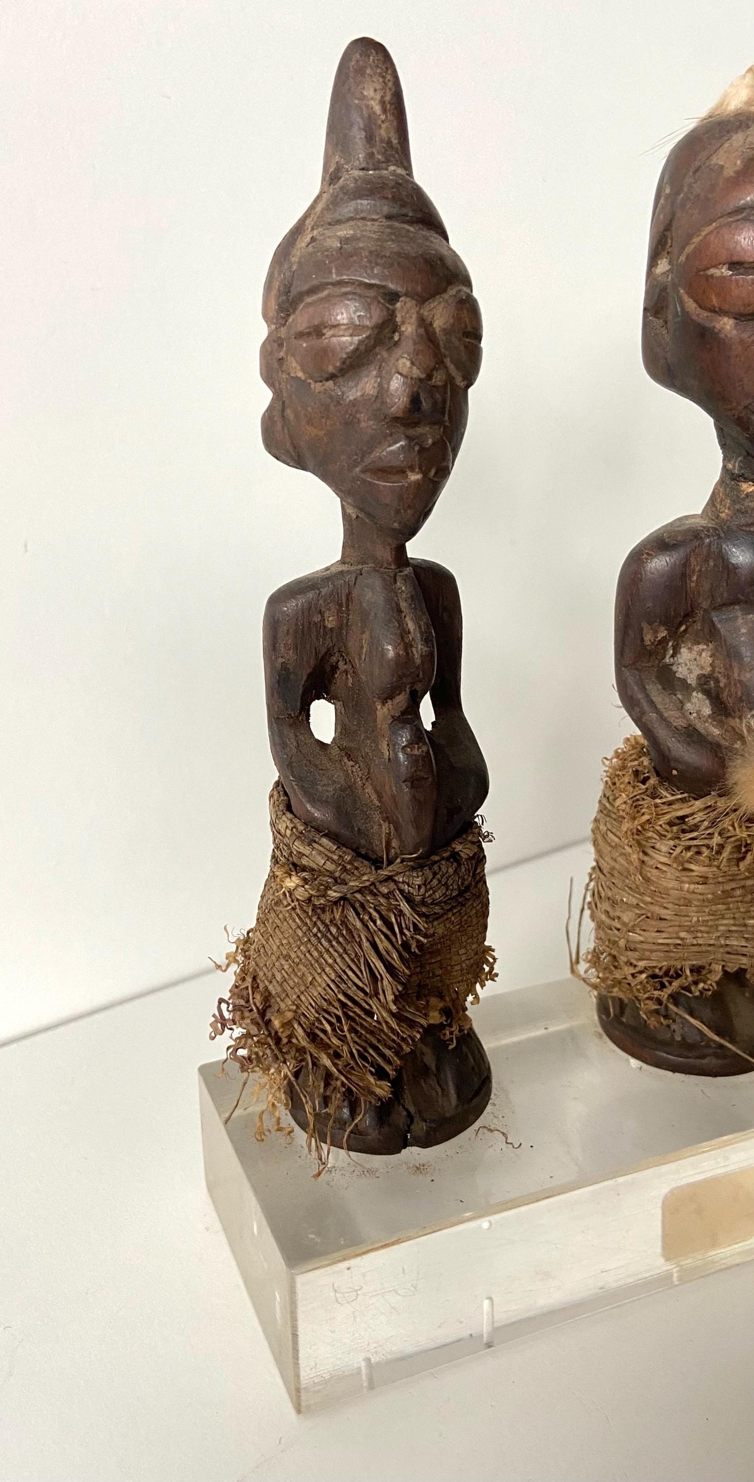 西アフリカ ヨルバ族 木彫人物像 二体 部族芸術 - ヨルバ - 双子像 - ナイジェリア - ペア - 小さな木像 - 20