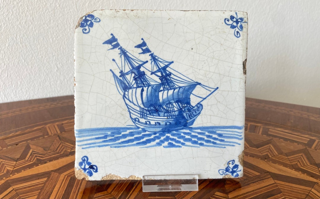 Antique Tile V.O.C 17th Century Ship Sailing Boat Sea Wall Tile Tiles ...