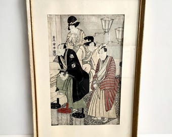 日本のアンティーク浮世絵、木版画、1906年、日本のアンティーク木版画