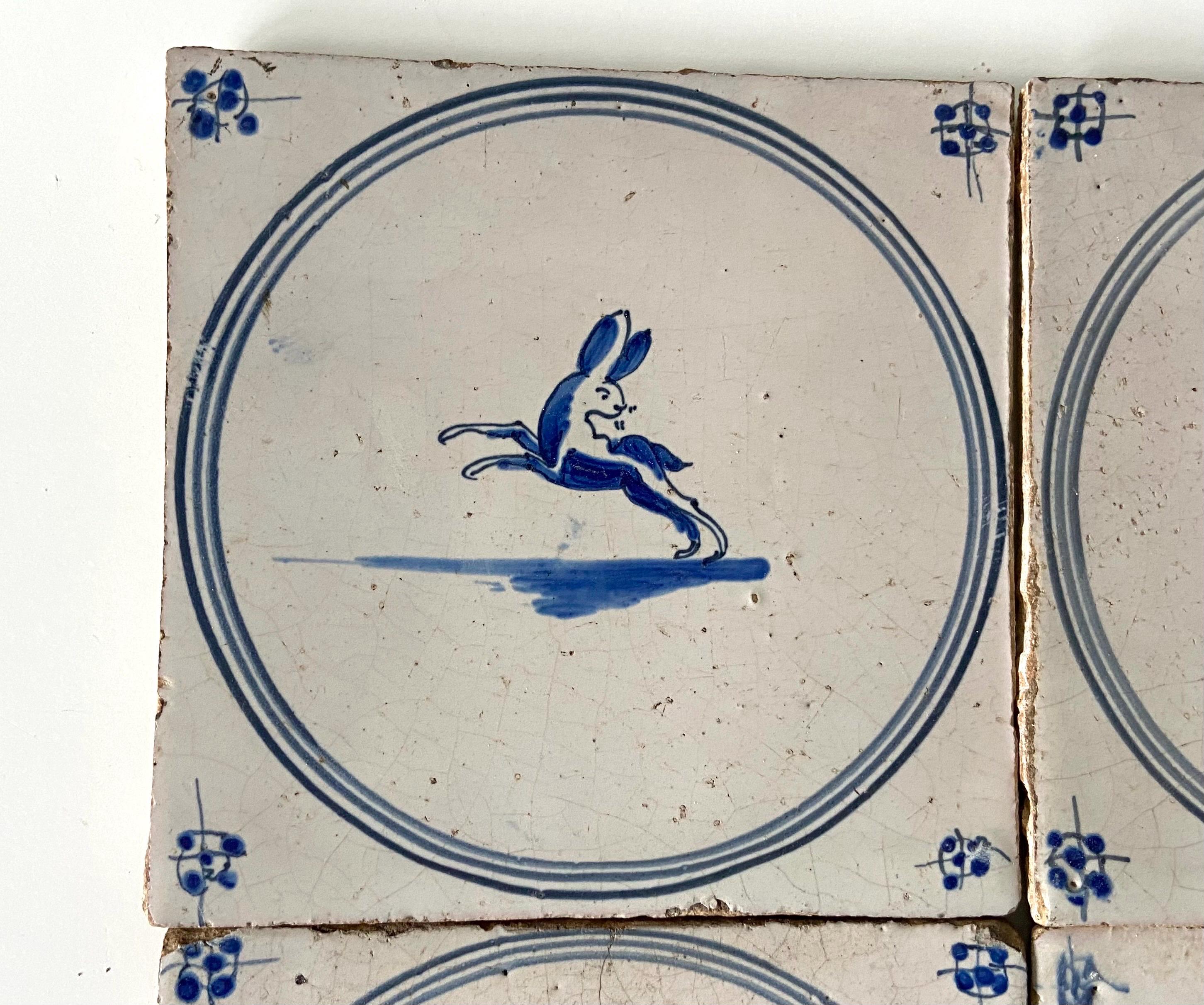アンティーク デルフト タイル - ウサギと人物 - 18 世紀 - デルフト