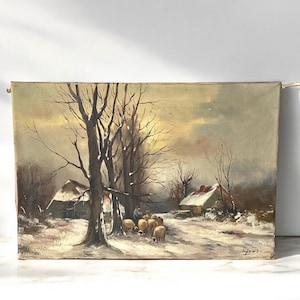 Old Dutch painting - Winter landscape - 19th or early 20th century - Antique - Signed - Signature - Tol - Sheep - Shepherd