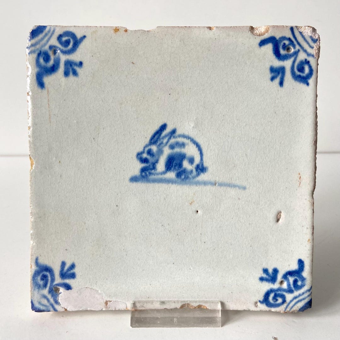 Delf Blue Rabbit 17th Century Delft Tile - Rabbit - Blue and White - Antique - Wall ...