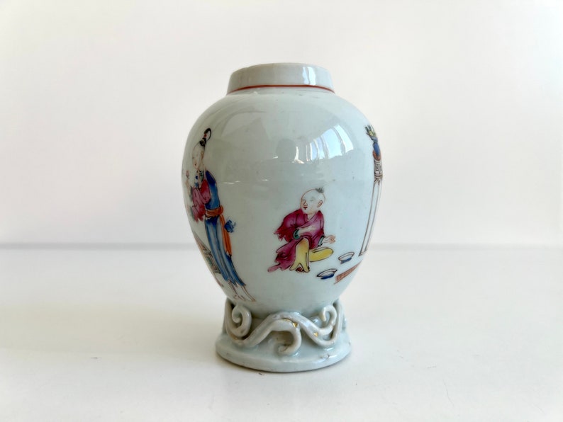 Chinese porcelain Tea caddy Yongzheng dynastie Figures Qing 18th century Kangxi Qianlong Teaware Fam. Rose image 7