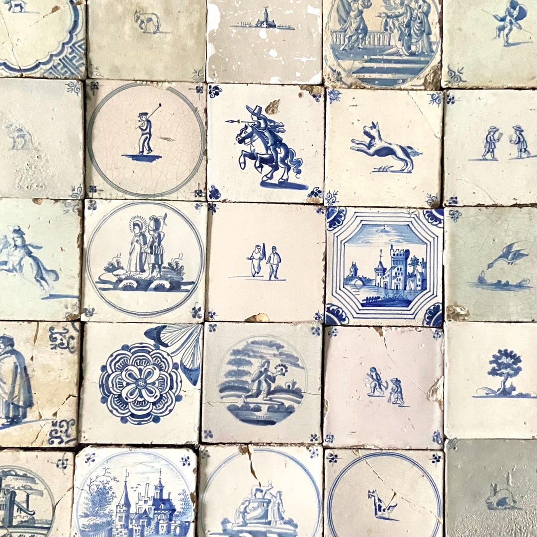 25 X Antique Delft Tile - Mix and Match - Blue and White - 17th and ...