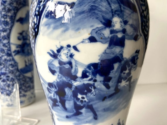 中国磁器の花瓶セット - 清朝 - 19 世紀 - 騎手 - マーク - 青と白