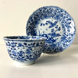 Chinese porcelain - Cup and saucer - Kangxi dynastie - 18th century - Blue and white - Qing