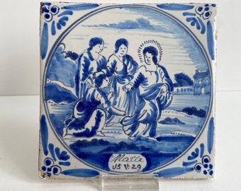 Antique tile - Bible - Biblical subject - 18th century - Delftware