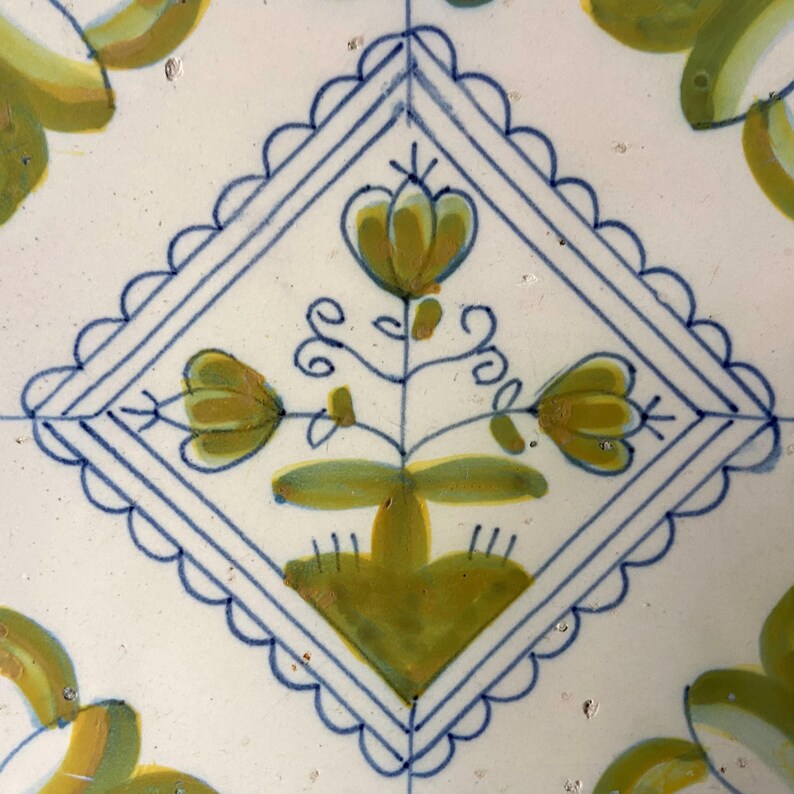 Extremely Rare Delft Tile - Green Flower and Big Size Tile - Delftware ...