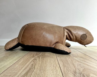 Vintage Patchwork leren poef - Schildpad - Kussen - Vintage - Retro - Bauhaus