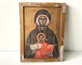 Icono antiguo - Principios del siglo XX - María con el Niño Jesús - Europa - Arte religioso