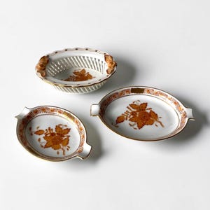Herend Apponyi - Dos ceniceros y una cesta - Naranja - Siglo XX - Porcelana húngara