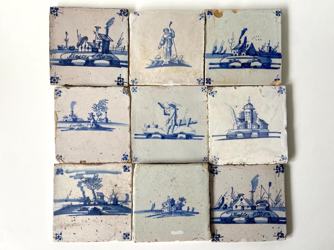 17th and 18th Century Delft Tiles - Landscapes With Figures - Blue and ...