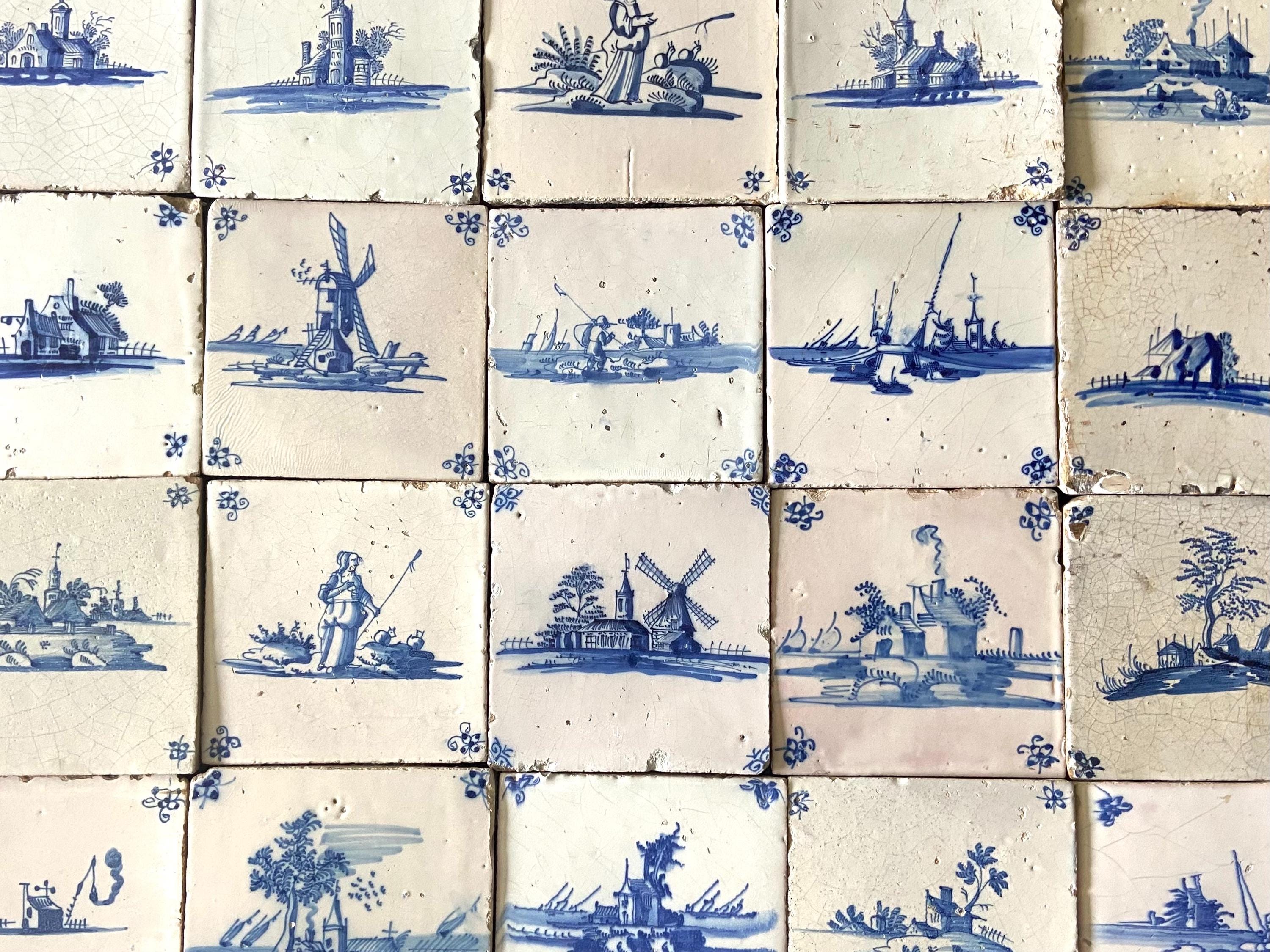 20 X 17th Century Delft Tiles - Landscape Decorations - Blue and White ...