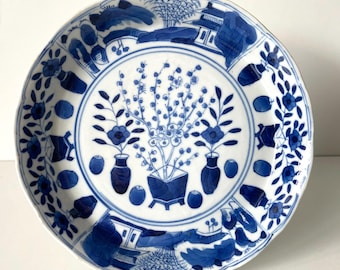 Chinese porcelain dish - 19th century - Mark in double circle - Qing dynastie - Blue and white - Deep plate