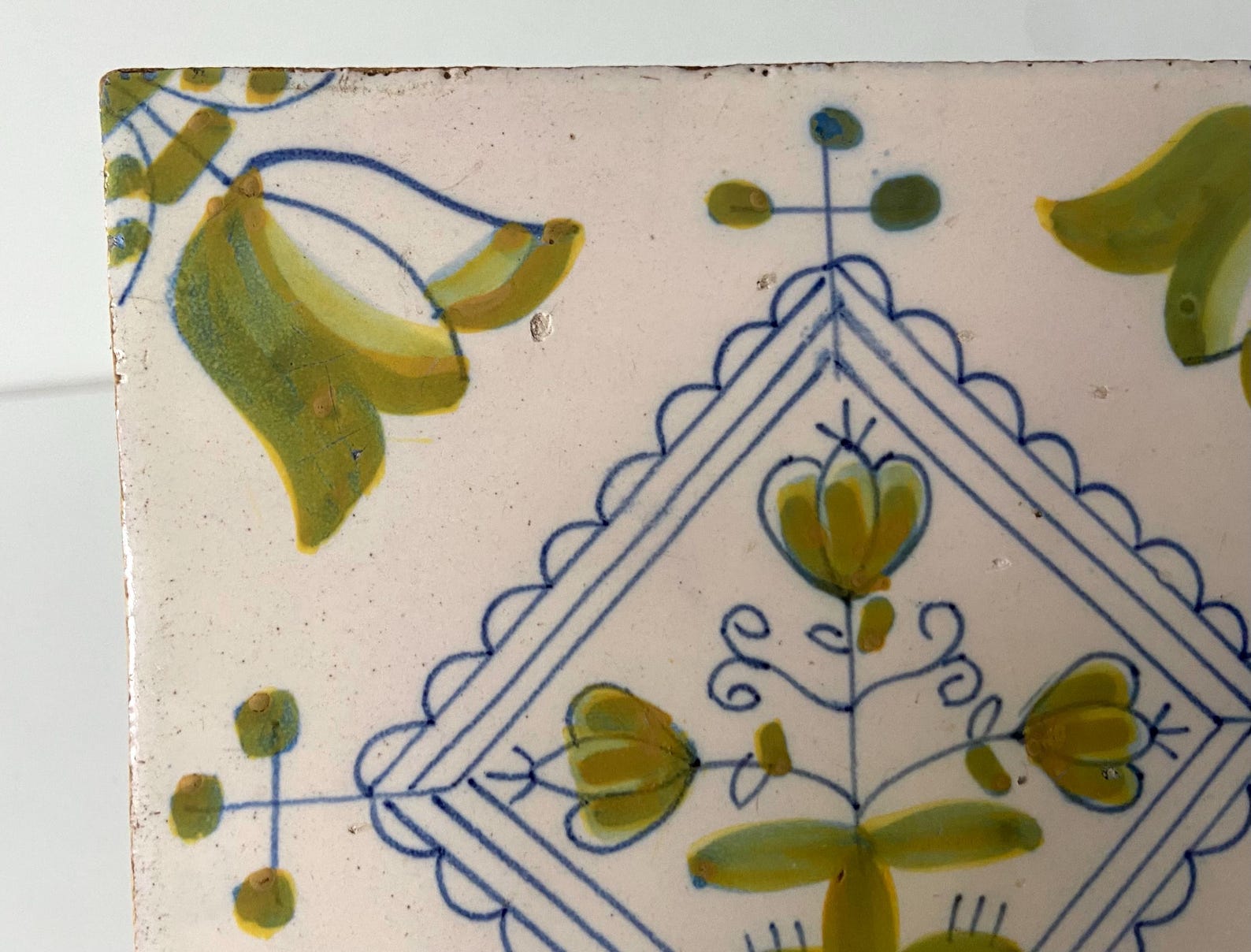 Extremely Rare Delft Tile - Green Flower and Big Size Tile - Delftware ...