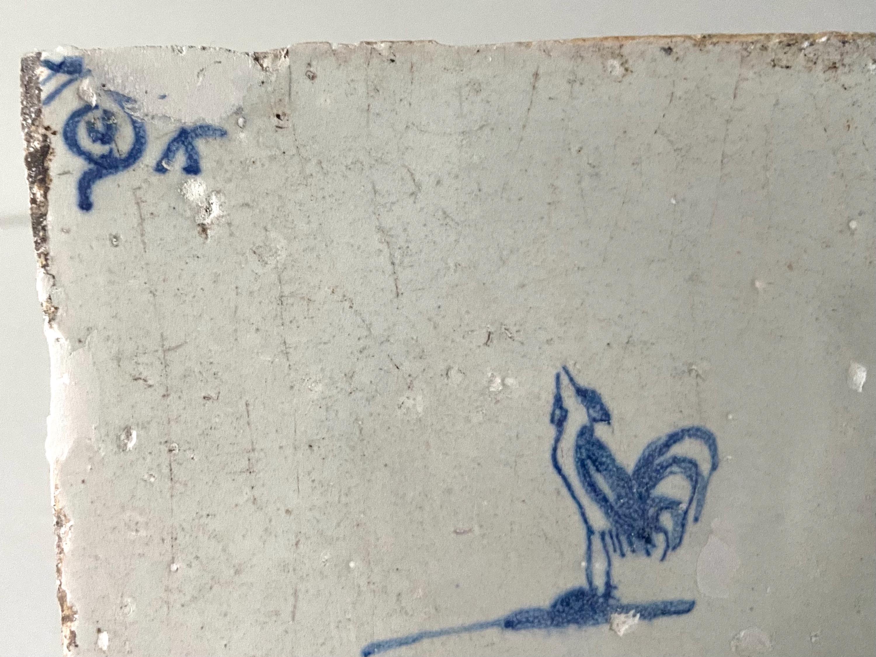 17世紀 オランダ 焦げたデルフトタイル 鳥 【公式通販】