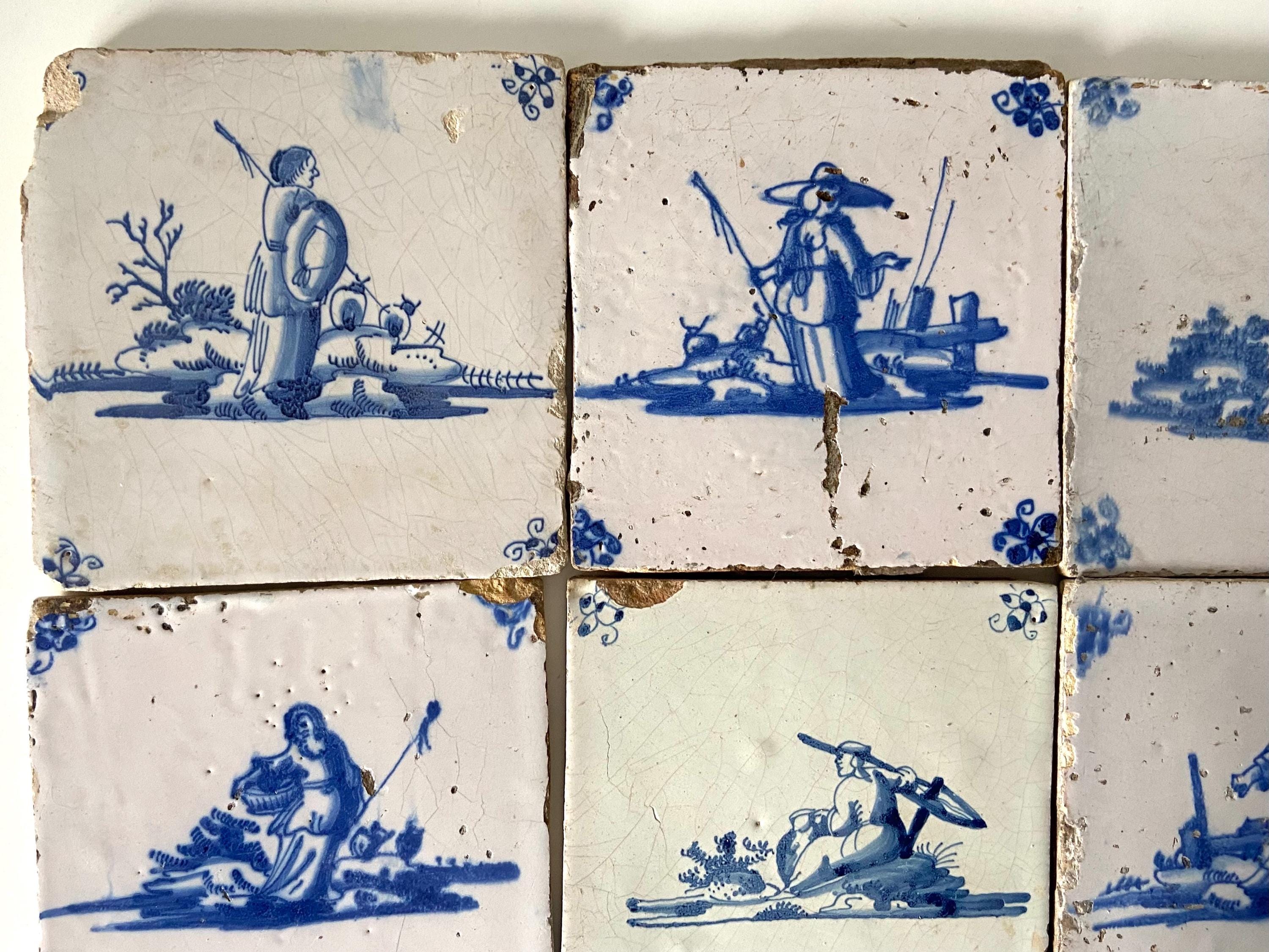 Set Dutch Delft Tiles - 17th 18th Century - Blue and White - Wall ...