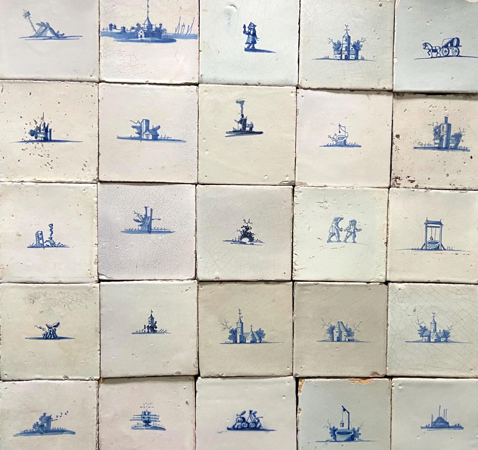 25 X Antique Delft Tile - 17th Century - Wall - Kitchen - Fireplace ...
